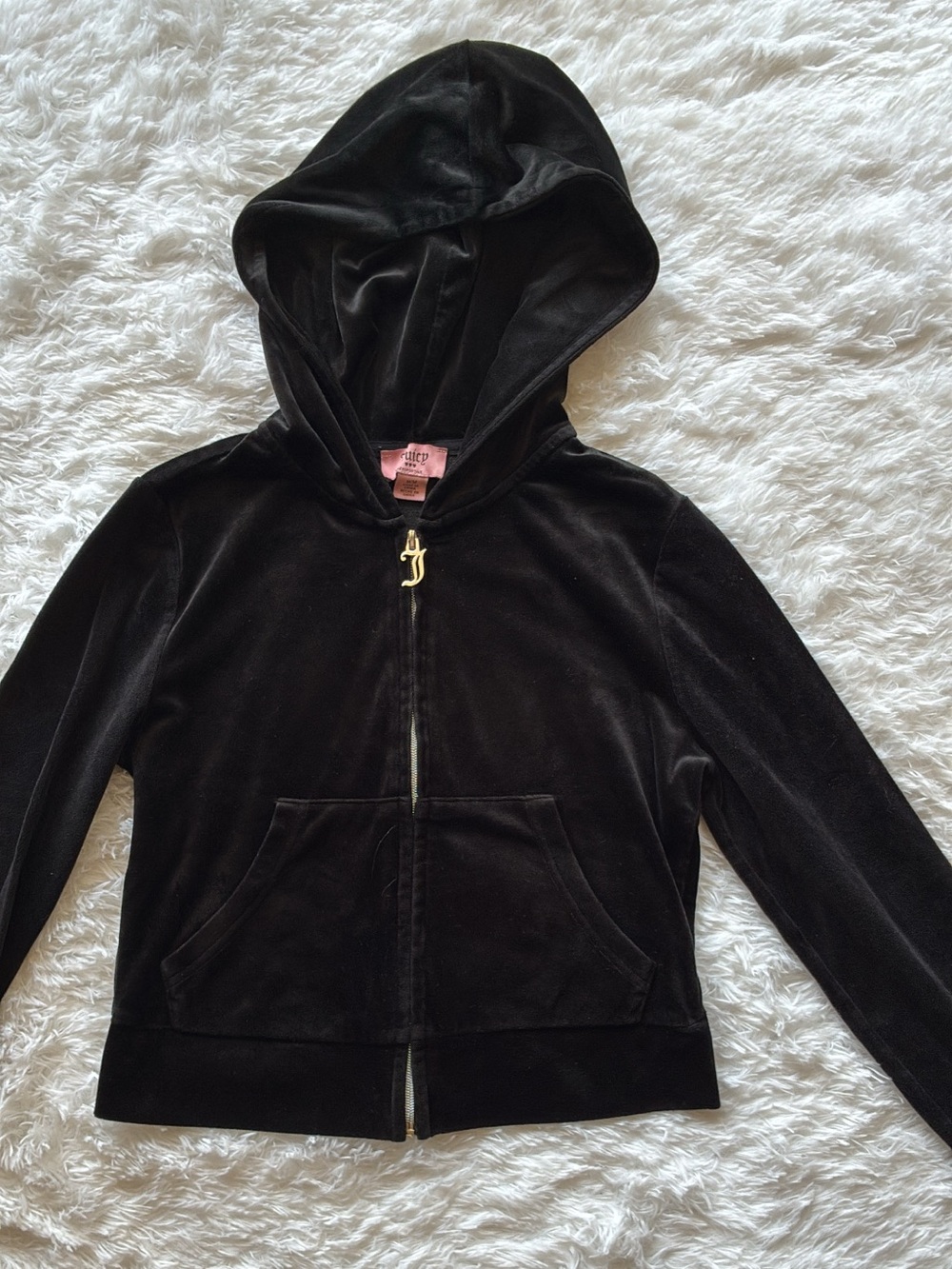 Juicy Couture Black Velour Rhinestone Tracksuit Set | Zip Hoodie & Pants | Size